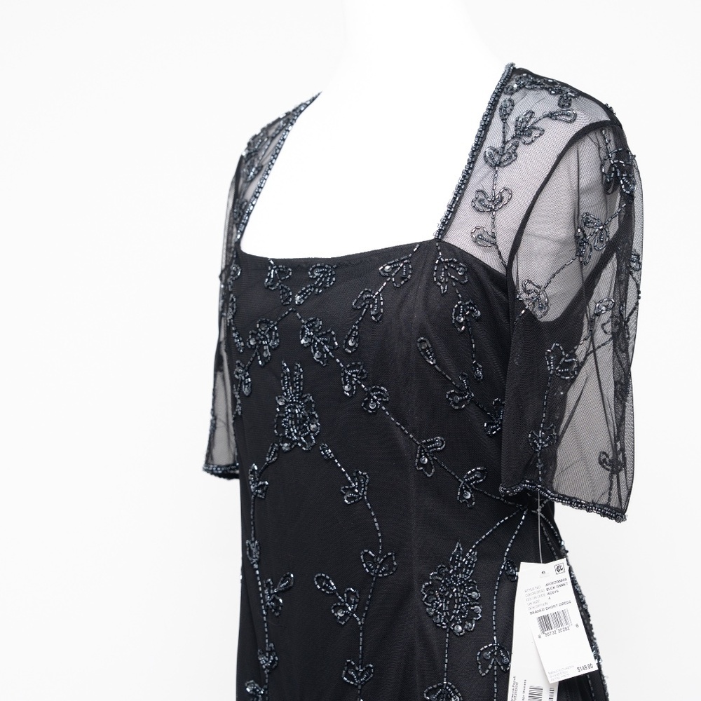 Adrianna Papell - Mesh-Sleeve Beaded Dress - Picture 10 of 13